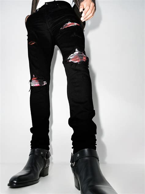 MX1 Skinny-Fit Ultrasuede-Panelled Distressed Jeans. . Amiri jeans mx1